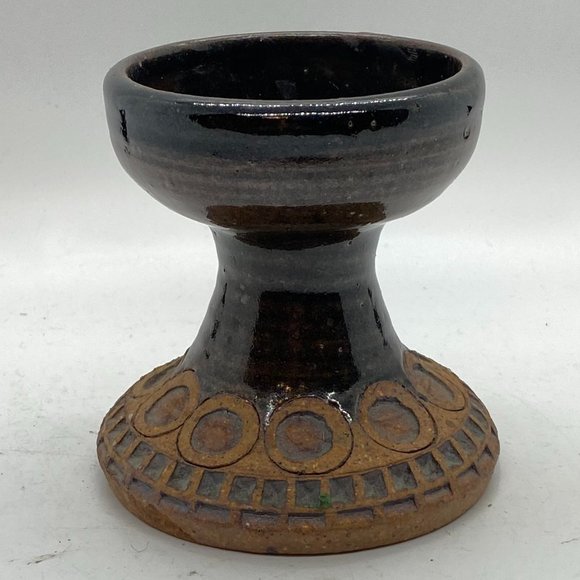 VINTAGE ART POTTERY Signed BoHo Mod Candle Holder